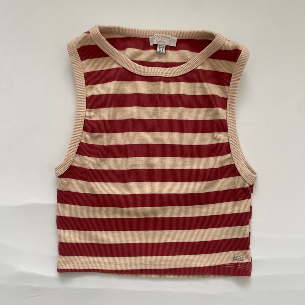 Pull & Bear Red and Beige Striped Crop Top